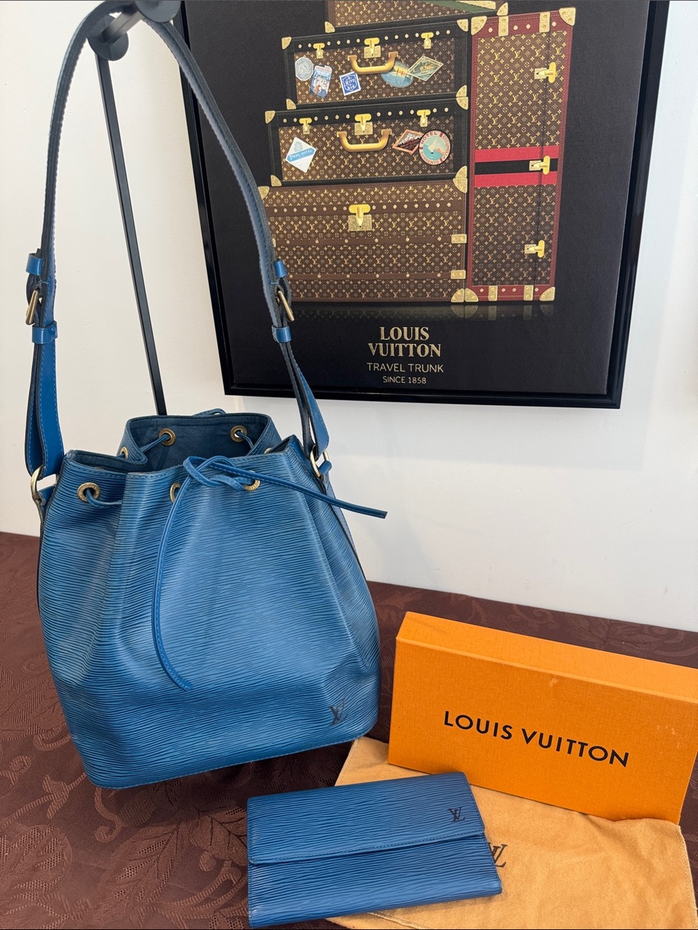 Louis Vuitton Blue Epi Leather Bag & Wallet